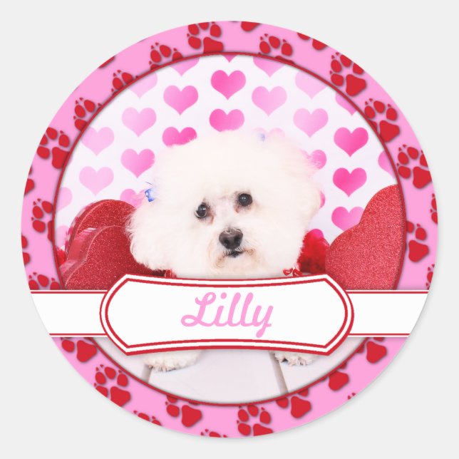 Adesivo Redondo Namorados - Bichon Frise - Lilly (Frente)