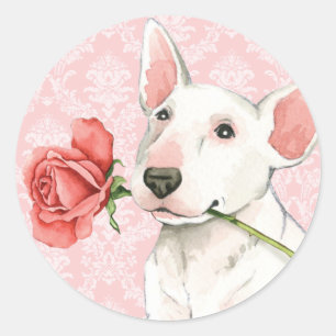 Adesivo Redondo Namorados bull terrier cor-de-rosa