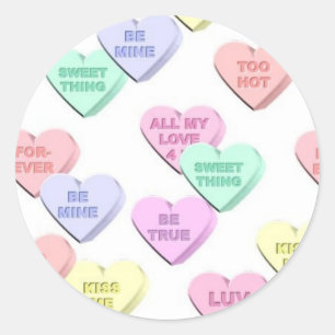 Adesivo Redondo Namorados Candy Hearts Pattern Stickers