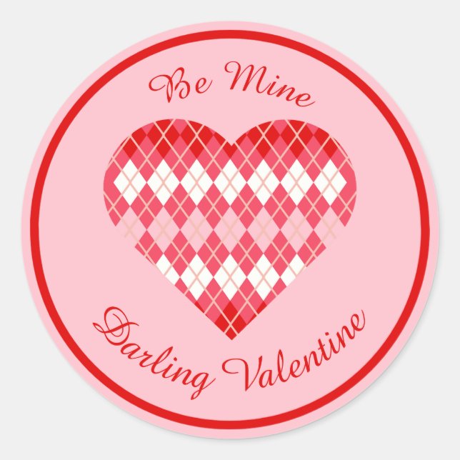 Adesivo Redondo Namorados clássico Argyle Heart Red and Pink (Frente)