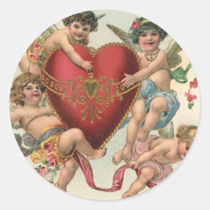 Adesivo Redondo Namorados da Vintage, Coração de Cherubs de Angels