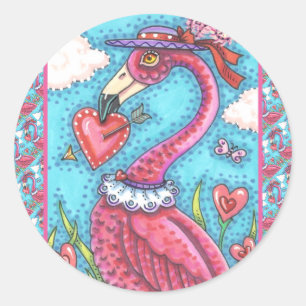 Adesivo Redondo Namorados DE PINK FLAMINGO CORAÇÃO, AMOR BIRD WHIM