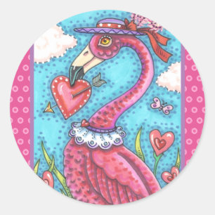 Adesivo Redondo Namorados DE PINK FLAMINGO CORAÇÃO, AMOR BIRD WHIM