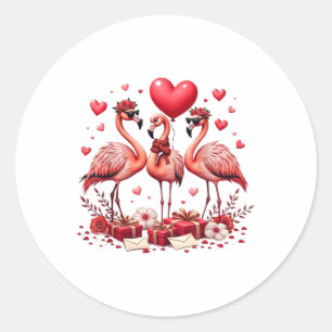 Adesivo Redondo Namorados Flamingo Pink Animal Heart Happy Valenti