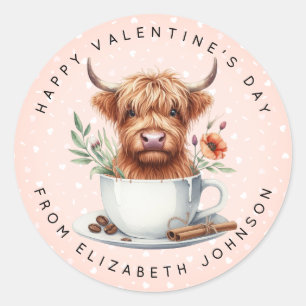 Adesivo Redondo Namorados Highland Cow Personalizado Nome Round Cl