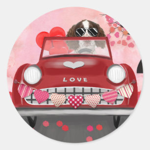 Adesivo Redondo Namorados Inglês Springer Spaniel Car Hearts