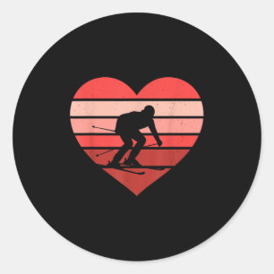 Adesivo Redondo Namorados Retro Heart Skiing Ski Vintage me dá