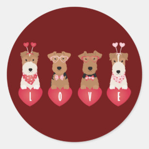 Adesivo Redondo Namorados Welsh Wire Fox Terrier Dogs