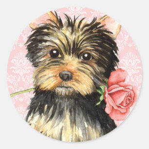 Adesivo Redondo Namorados Yorkie cor-de-rosa