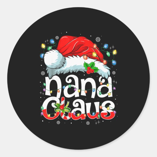 Adesivo Redondo Nana Claus Shirt Christmas Lights Pajama Family Ma (Frente)