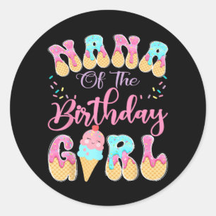 Adesivo Redondo Nana da Menina do Aniversário Drip de Sorvete Doce