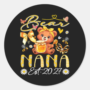 Adesivo Redondo Nana Est 2027 Laço Floral Dia das Mães Urso
