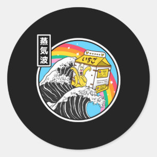 Adesivo Redondo Nana Leite Surfando Onda Kanagawa Kawaii Anime Vap
