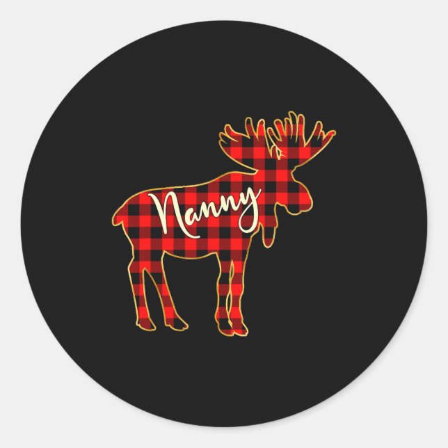 Adesivo Redondo Nanny Moose _ Buffalo Red Plaid Family Christmas  (Frente)