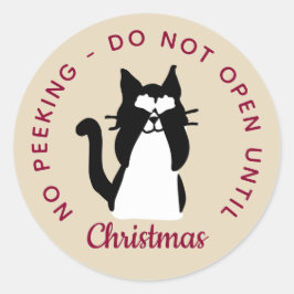 Adesivo Redondo Não Abra Até O Natal Gatinho Kitty De Olhos Vendad
