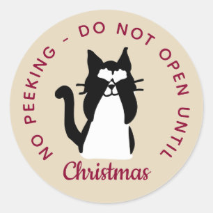 Adesivo Redondo Não Abra Até O Natal Gatinho Kitty De Olhos Vendad