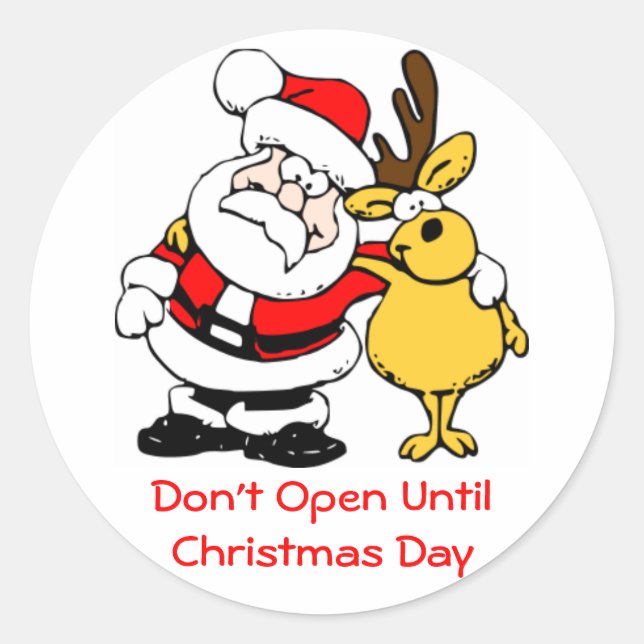 Adesivo Redondo Não abra Papais noeis e renas de Natal (Frente)