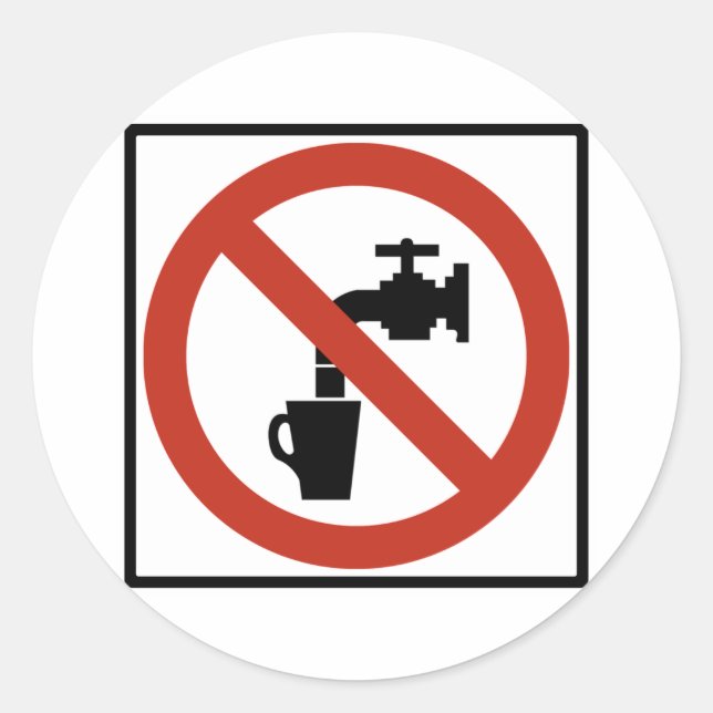 Adesivo Redondo Não beba o sinal da estrada de água (Frente)