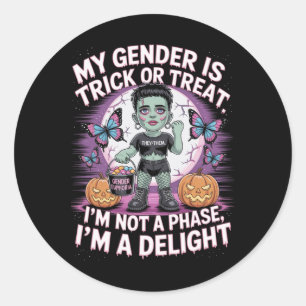 Adesivo Redondo Não binário Halloween Frankenstein Pronouns Não A