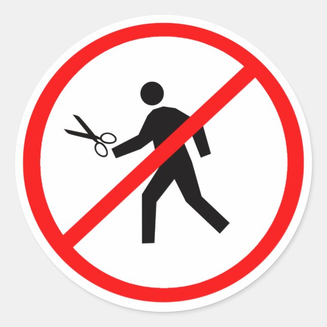 Adesivo Redondo Não corra com tesoura! (Frente)