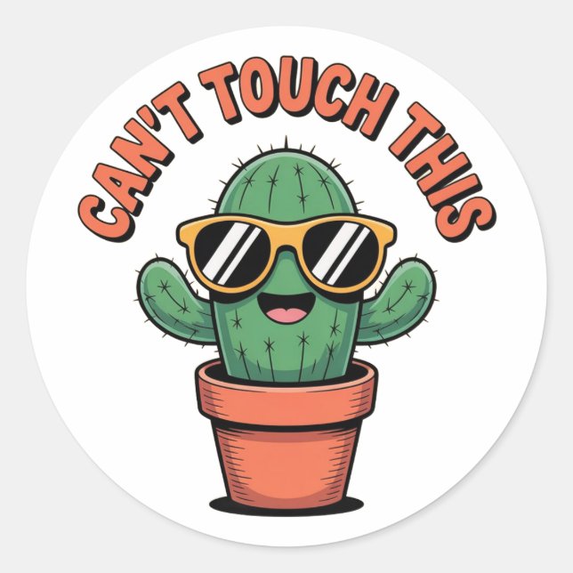 Adesivo Redondo Não é possível tocar nisso - Engraçado Cactus Pun  (Frente)