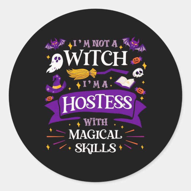 Adesivo Redondo Não é uma bruxa - hospedeira com habilidades mágic (Frente)