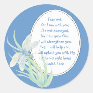 Adesivo Redondo Não Medo, Isaiah Scripture Dragonfly Azul, Verde