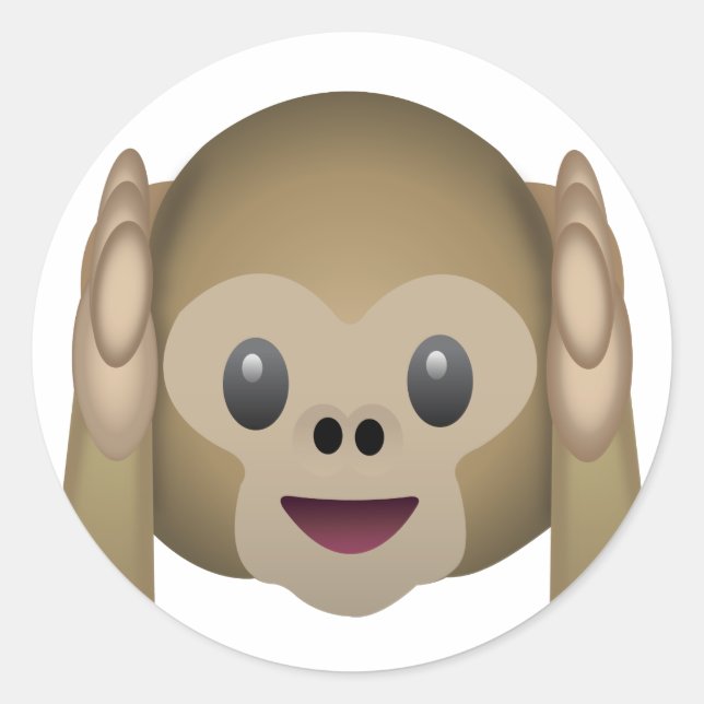 Adesivo Redondo Não ouça nenhum macaco mau Emoji (Frente)
