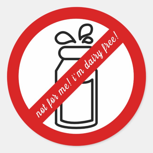 Adesivo Redondo Não para mim, estou livre de laticínios! Alerta de (Frente)