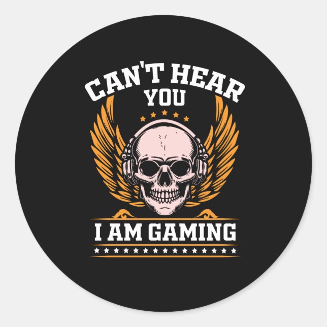 Adesivo Redondo Não te consigo ouvir que estou a jogar (Frente)