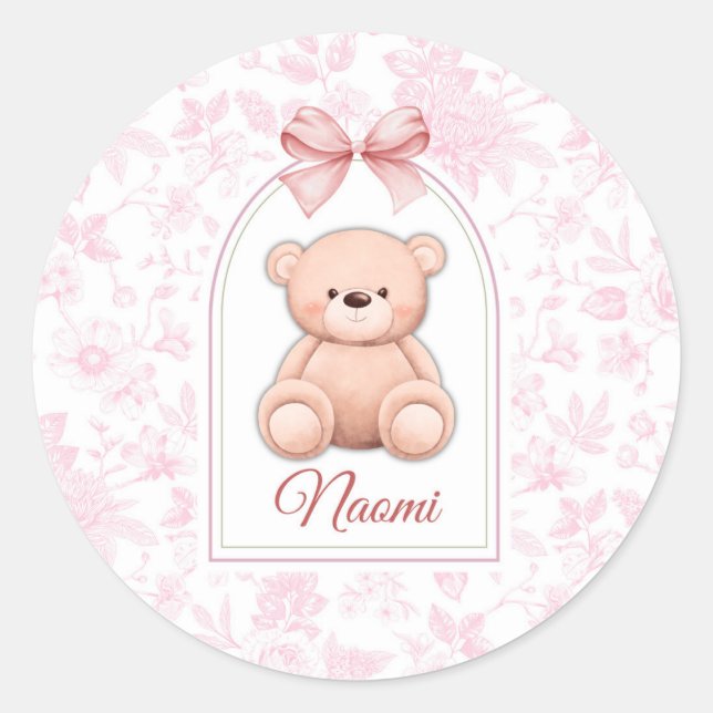 Adesivo Redondo Naomi | Design de Enfermeiro de Urso Rosa Personal (Frente)