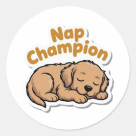 Adesivo Redondo Nap Champion Cute Golden Retriever Puppy Sticker D
