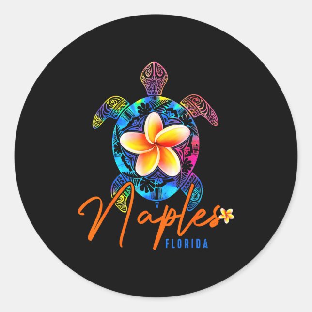 Adesivo Redondo Naples Florida Sea Turtle Tie Dye Trocal Vacation  (Frente)