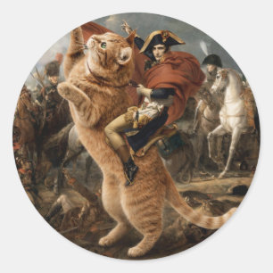 Adesivo Redondo Napoleão Montado em Gato de Batalha Gigante       