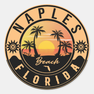 Adesivo Redondo Nápoles Florida Beach Retro Sunset Souvenirs
