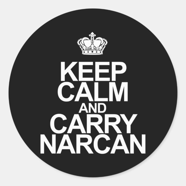 Adesivo Redondo Narcan Mantém Calma E Carregar Narcan (Frente)