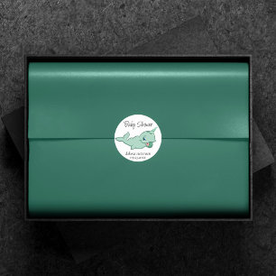 Adesivo Redondo Narwhal Green   Chá de animação de Cute Mint Ch