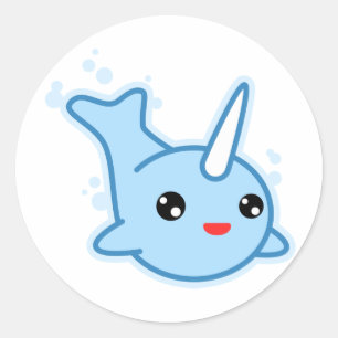 Adesivo Redondo Narwhal Kawaii