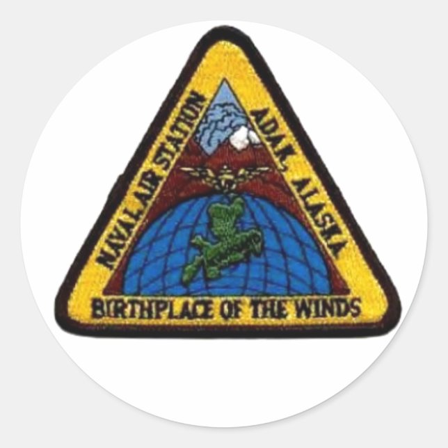 Adesivo Redondo NAS Adak, Alaska Sticker "Birthplace of Winds" (Frente)