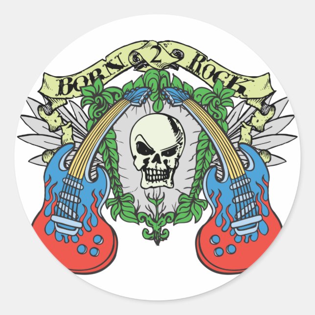 Adesivo Redondo Nascer 2 Rock Skull (Frente)
