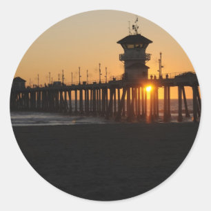 Adesivo Redondo Nascer do sol de Huntington Beach na praia