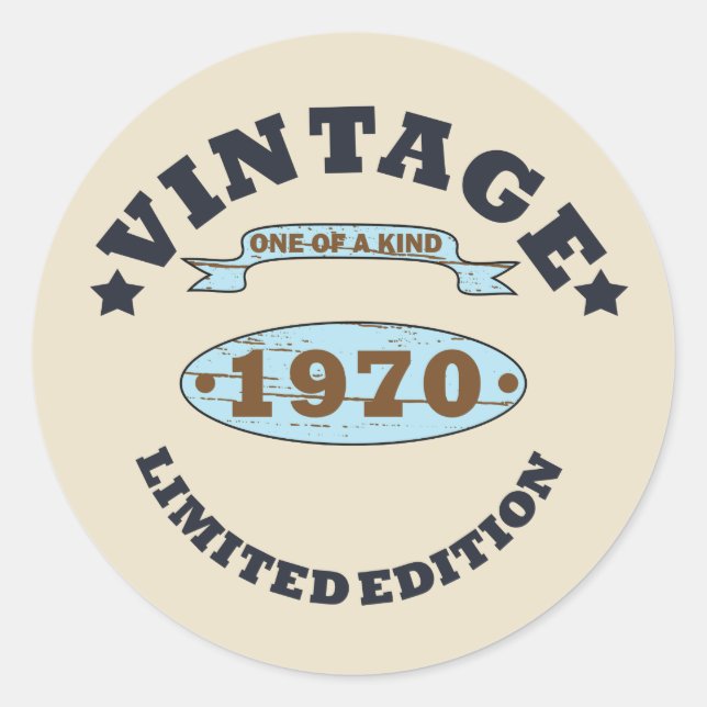 Adesivo Redondo nascer em presente de aniversário de 1970 (Frente)