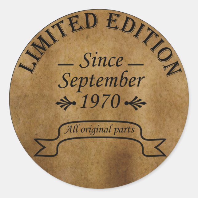 Adesivo Redondo nascer em setembro de 1970, data de nascimento (Frente)