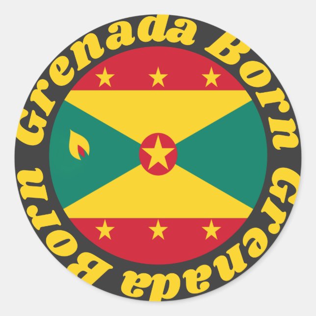 Adesivo Redondo Nascer Granada | Sinalizador Grenadiano Cinto e Te (Frente)