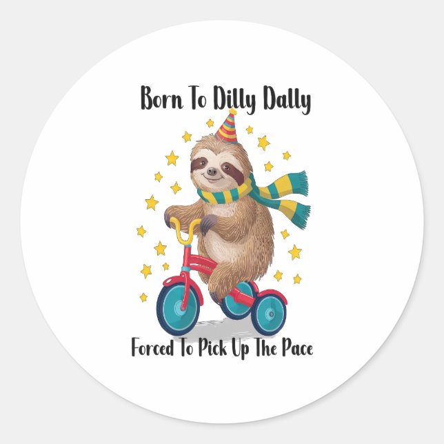 Adesivo Redondo Nascer para Dilly Dally Sloth (Frente)