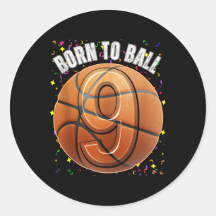 Adesivo Redondo Nascer Para O Basquete 9.º Aniversário, 9 Meninas 