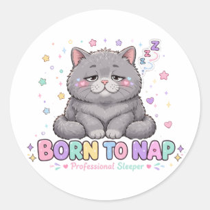 Adesivo Redondo Nascido para Dormir Gatinho Kawaii