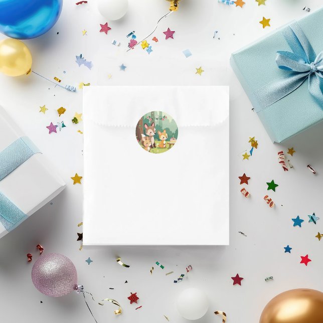 Adesivo Redondo Nascimento de Criança de Animais da Floresta Cura (Criador carregado)