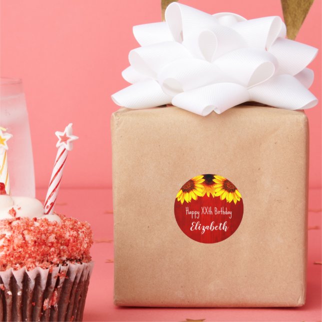 Adesivo Redondo Nascimento de Madeira Rústica Sunflower (Festa)