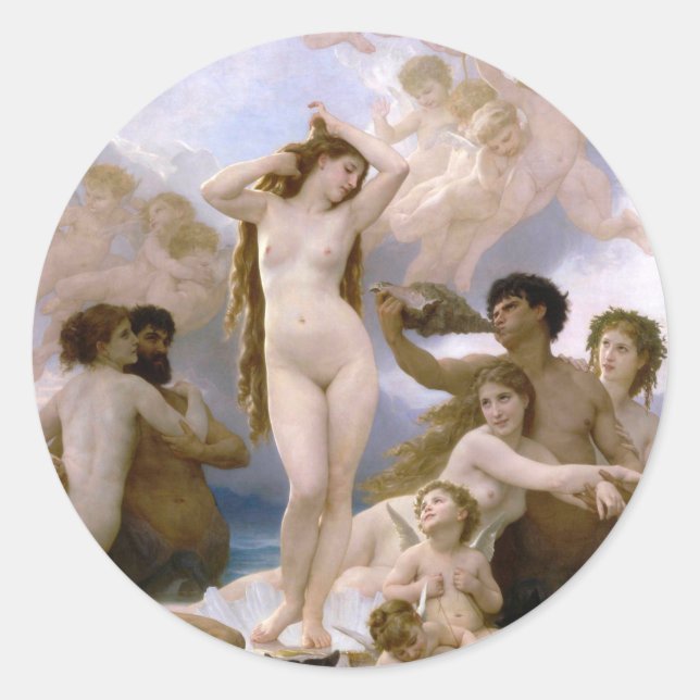 Adesivo Redondo Nascimento de Vênus por William-Adolphe Bouguereau (Frente)